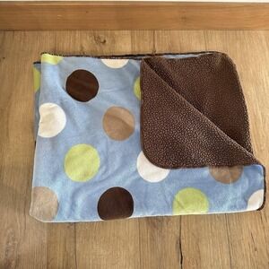Carters Green White Brown Blue Polka Dot Sherpa Baby Security Blanket Lovey